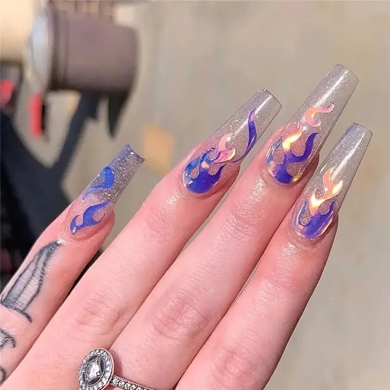 32 Pcs Butterfly Reflections Nail Stickers Holographic Fire Flame Nail Art Decals For Nail DIY Decoration