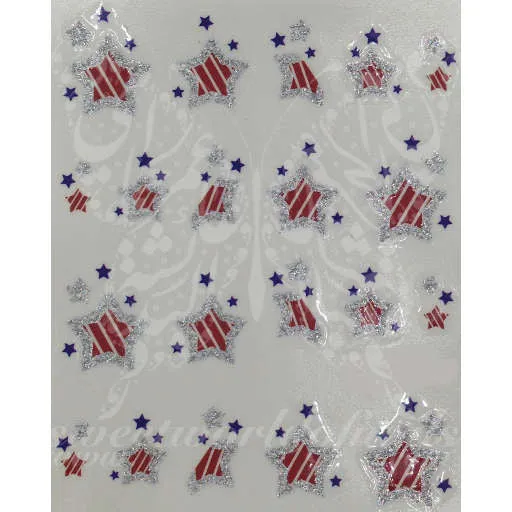 4th of July Nail Art Water Decals Glitter Stars American Flag Nails