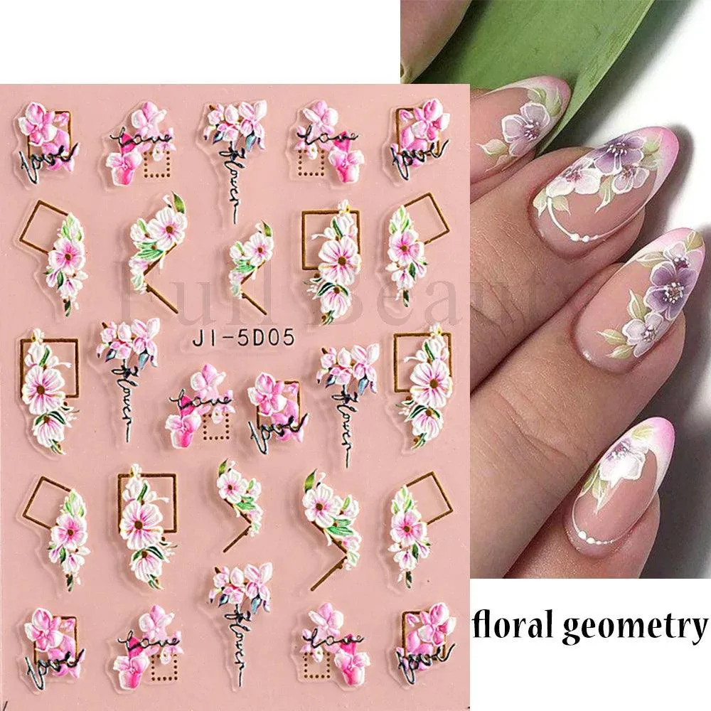 5D Floral Geometry Japanese Nail Art Stickers: Impeccable Design & Quality