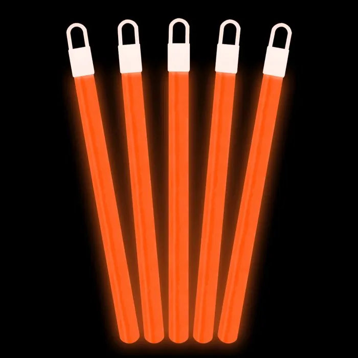 6 Inch Slim Orange Glow Sticks With Lanyards - Pack of 12