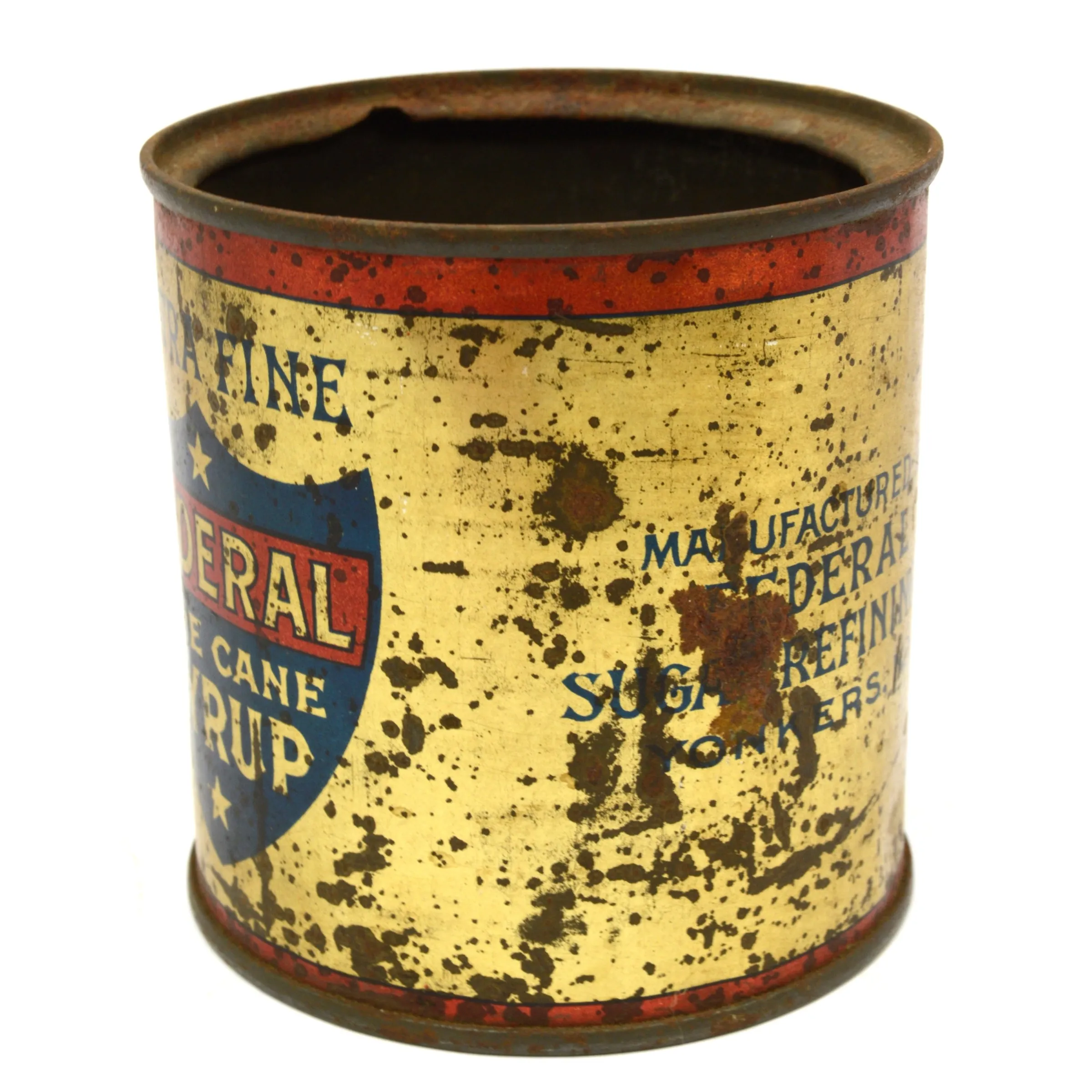 Antique "PURE CANE SYRUP" TIN CAN by FEDERAL SUGAR REFINING CO Yonkers, NY Rare!