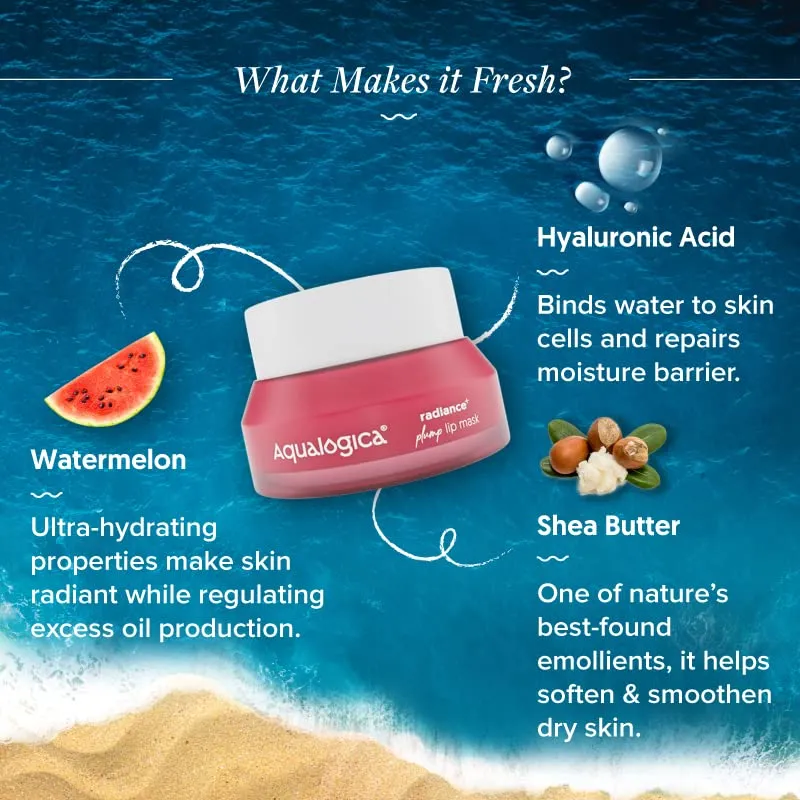 Aqualogica Radiance  Plump Lip Balm with Watermelon and Shea Butter - Lip Mask for Heals, Hyperpigmentation & Hydrates Chapped Lips for Women & Men -15g