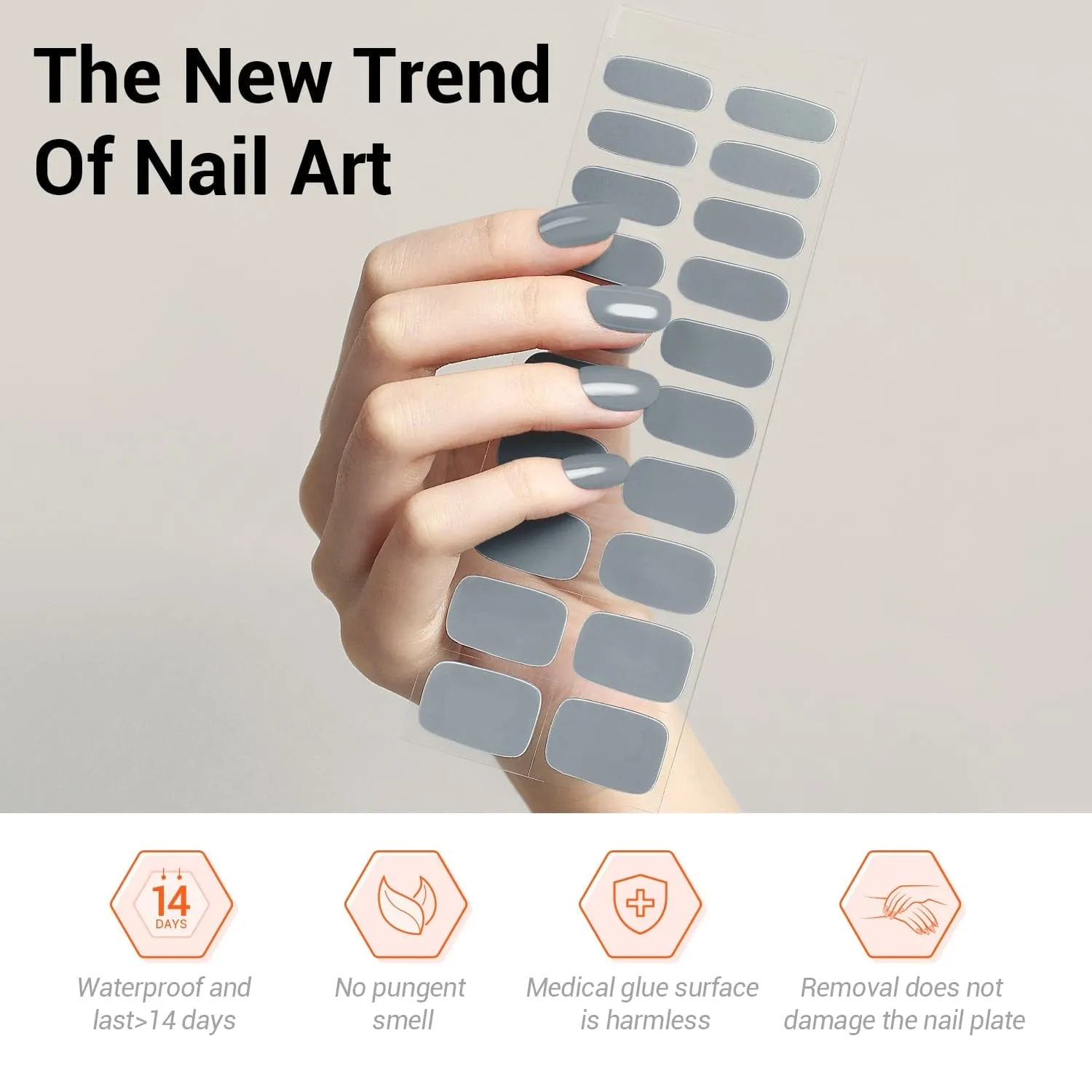 Ash Gray - Semi-Cured Gel Nail Strips
