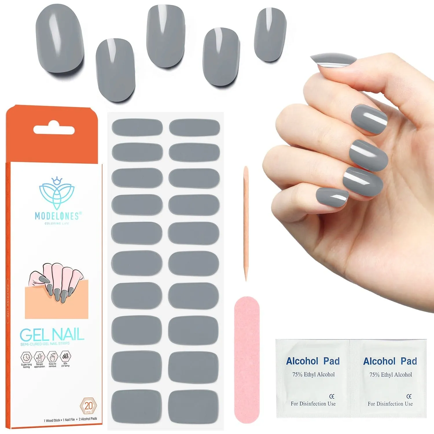 Ash Gray - Semi-Cured Gel Nail Strips