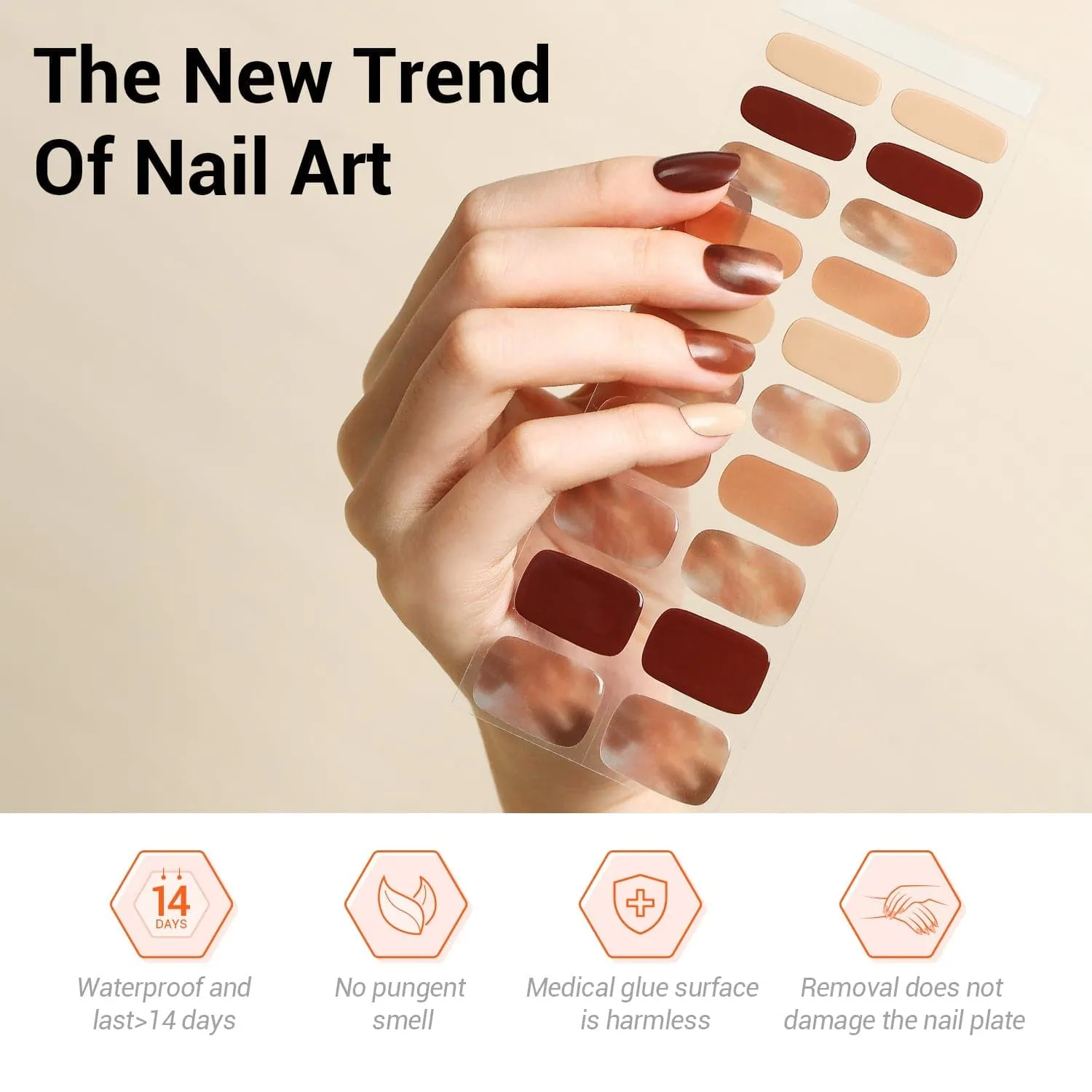 Brown Marble - Semi-Cured Gel Nail Strips