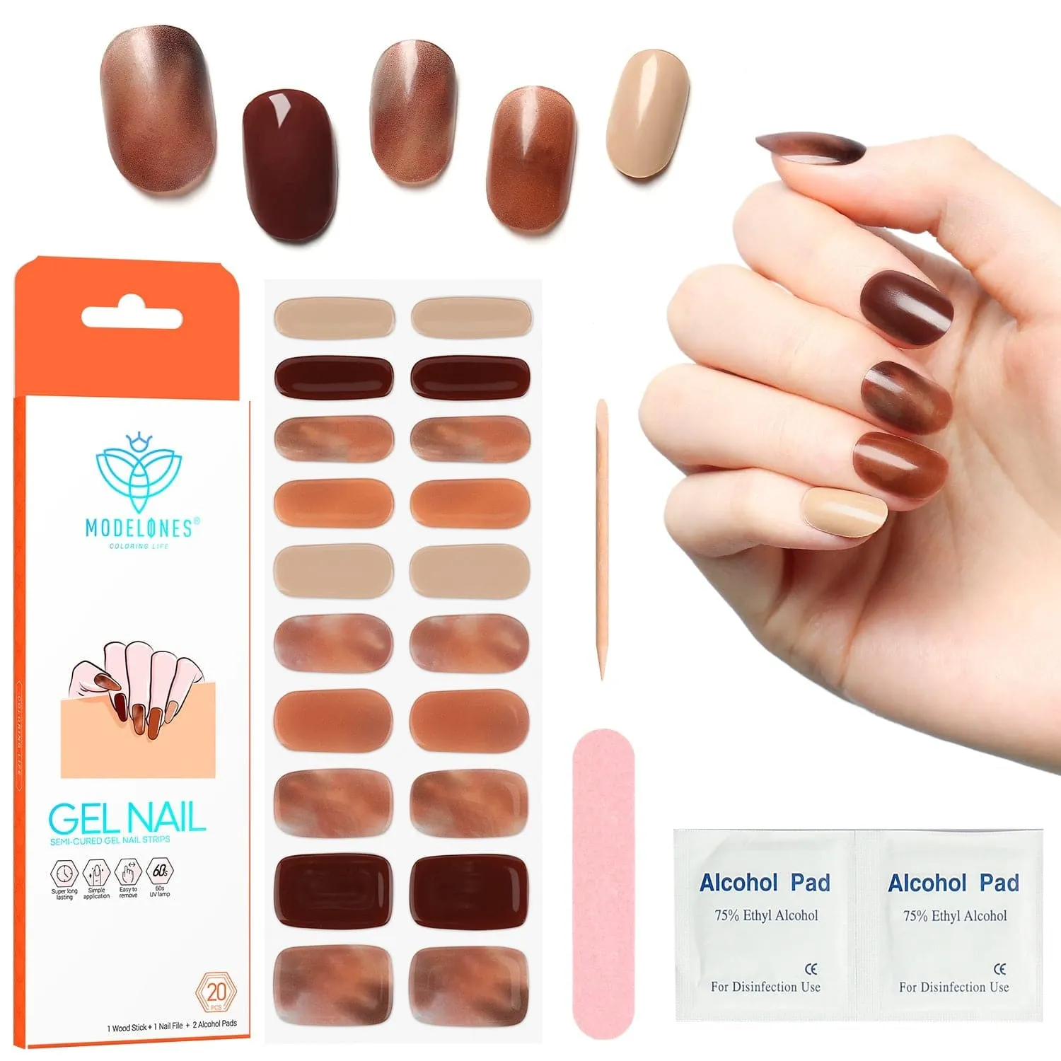 Brown Marble - Semi-Cured Gel Nail Strips