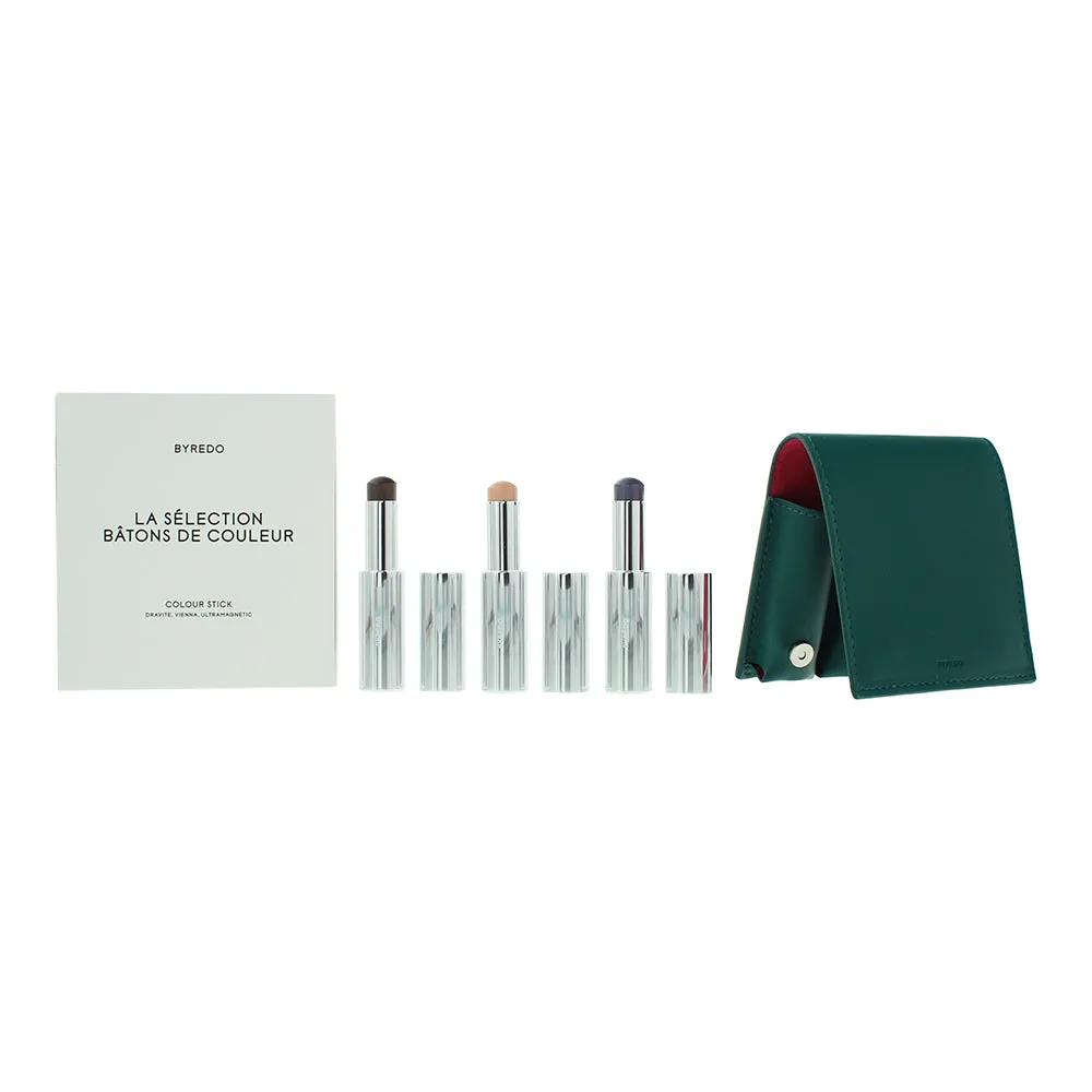 Byredo Deep Teal Set Of 3   Leather Pouch: Solar Flare, Flower Play, Kumato Face