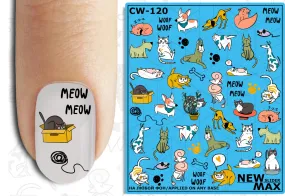 Cartoon Cats and Dogs Hand Drawn Waterslide Nail Decals