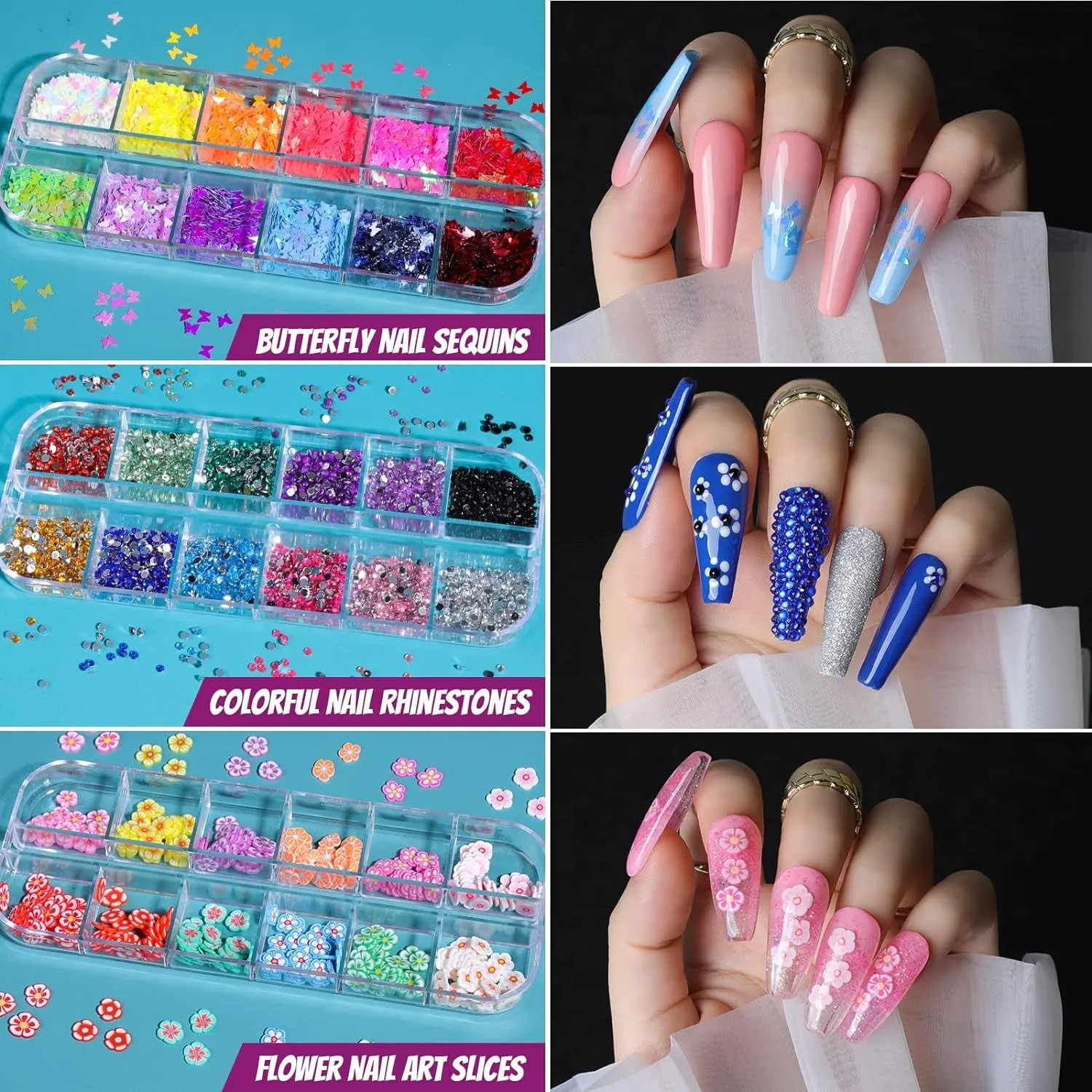 Complete Acrylic Nail Art Kit with 600 Clear Coffin Tips, Nail Brushes, Glitter, and Decorations