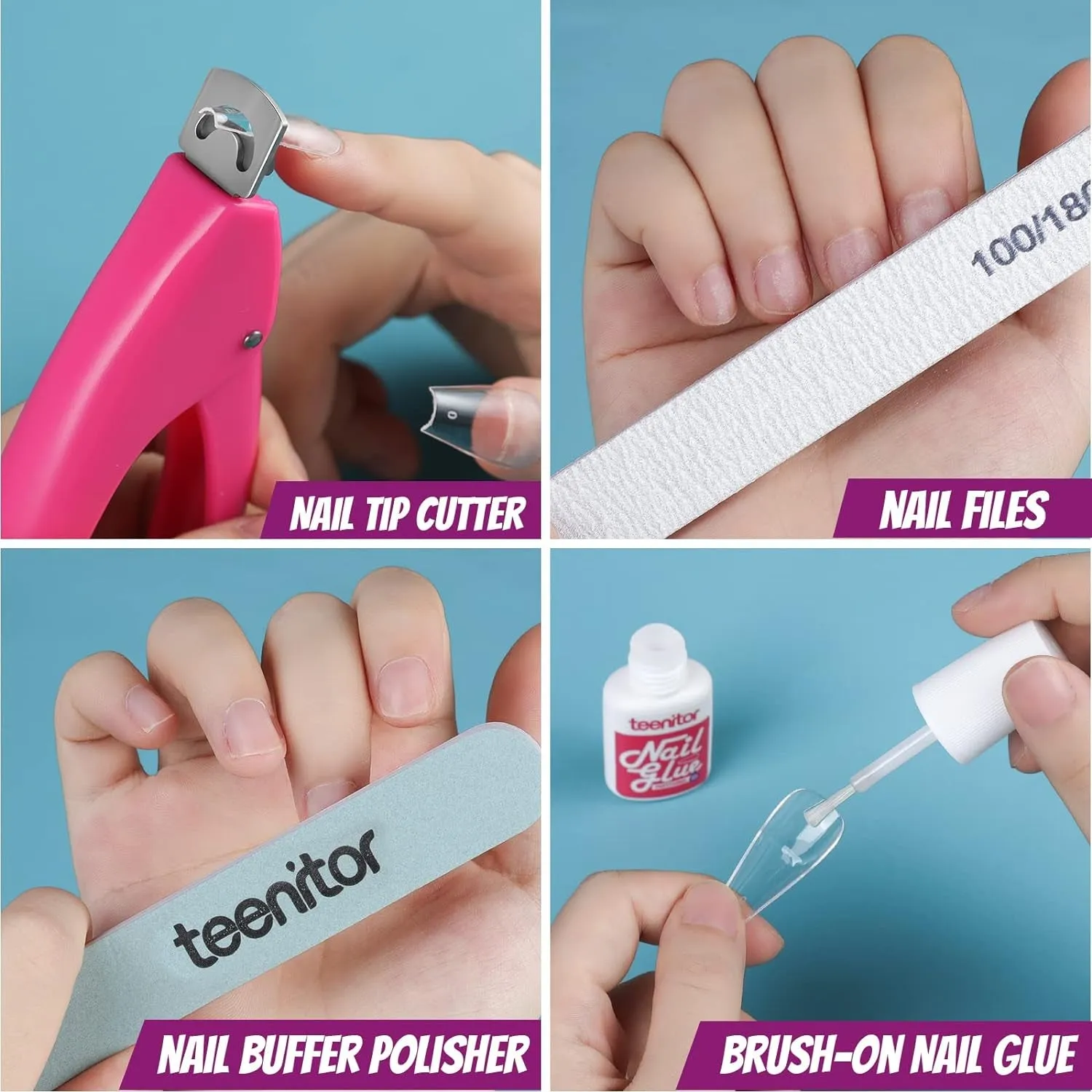 Complete Acrylic Nail Art Kit with 600 Clear Coffin Tips, Nail Brushes, Glitter, and Decorations