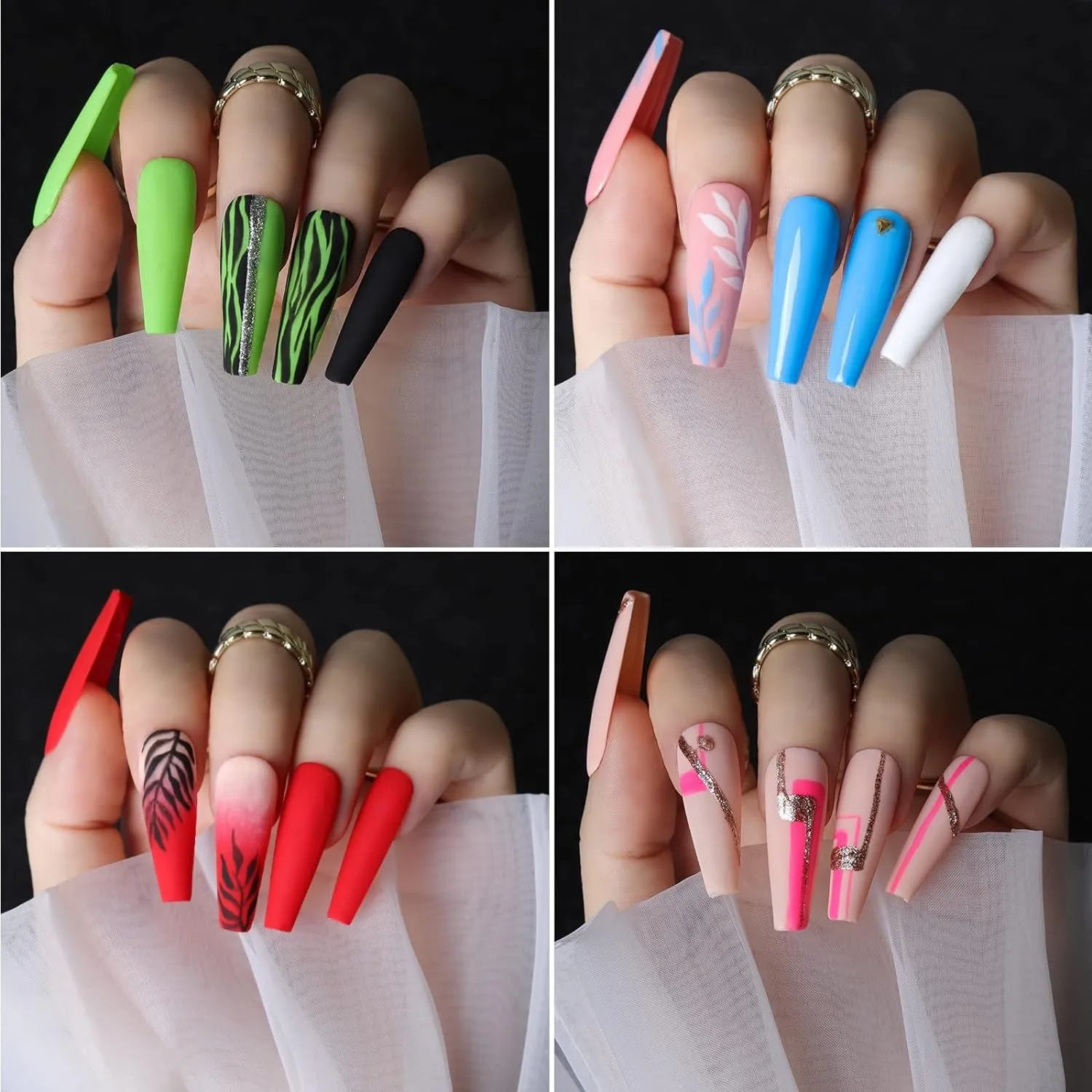 Complete Acrylic Nail Art Kit with 600 Clear Coffin Tips, Nail Brushes, Glitter, and Decorations