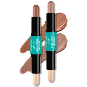 Contour Stick, 2Pcs Dual-Ended Highlighter Makeup Pen & Contouring Stick for Face Shaping, Long Lasting Waterproof Cream Bronzer & Highlight Sticks Make Up Kit for All Skin Tones (01#   02#)