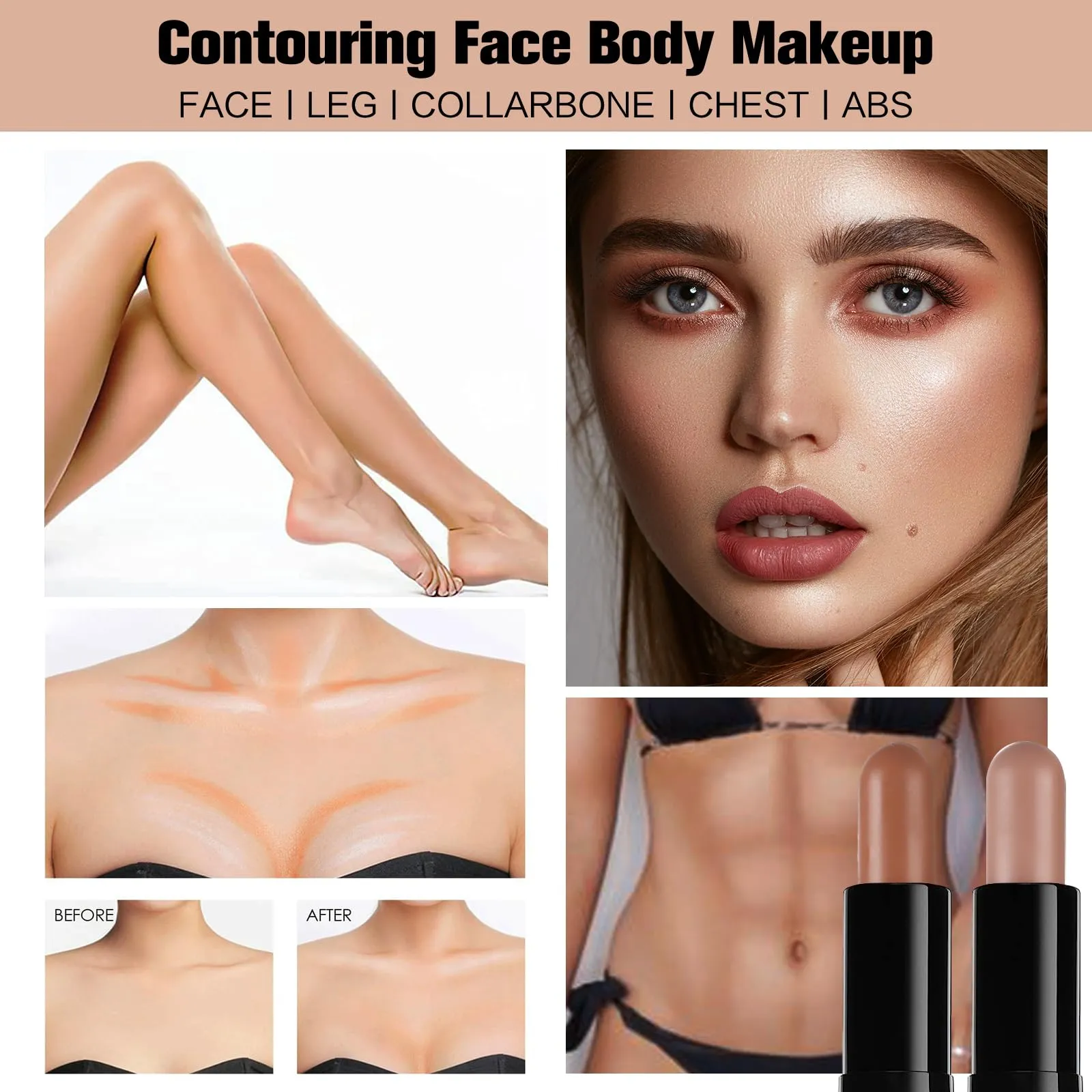 Contour Stick, 2Pcs Dual-Ended Highlighter Makeup Pen & Contouring Stick for Face Shaping, Long Lasting Waterproof Cream Bronzer & Highlight Sticks Make Up Kit for All Skin Tones (01#   02#)