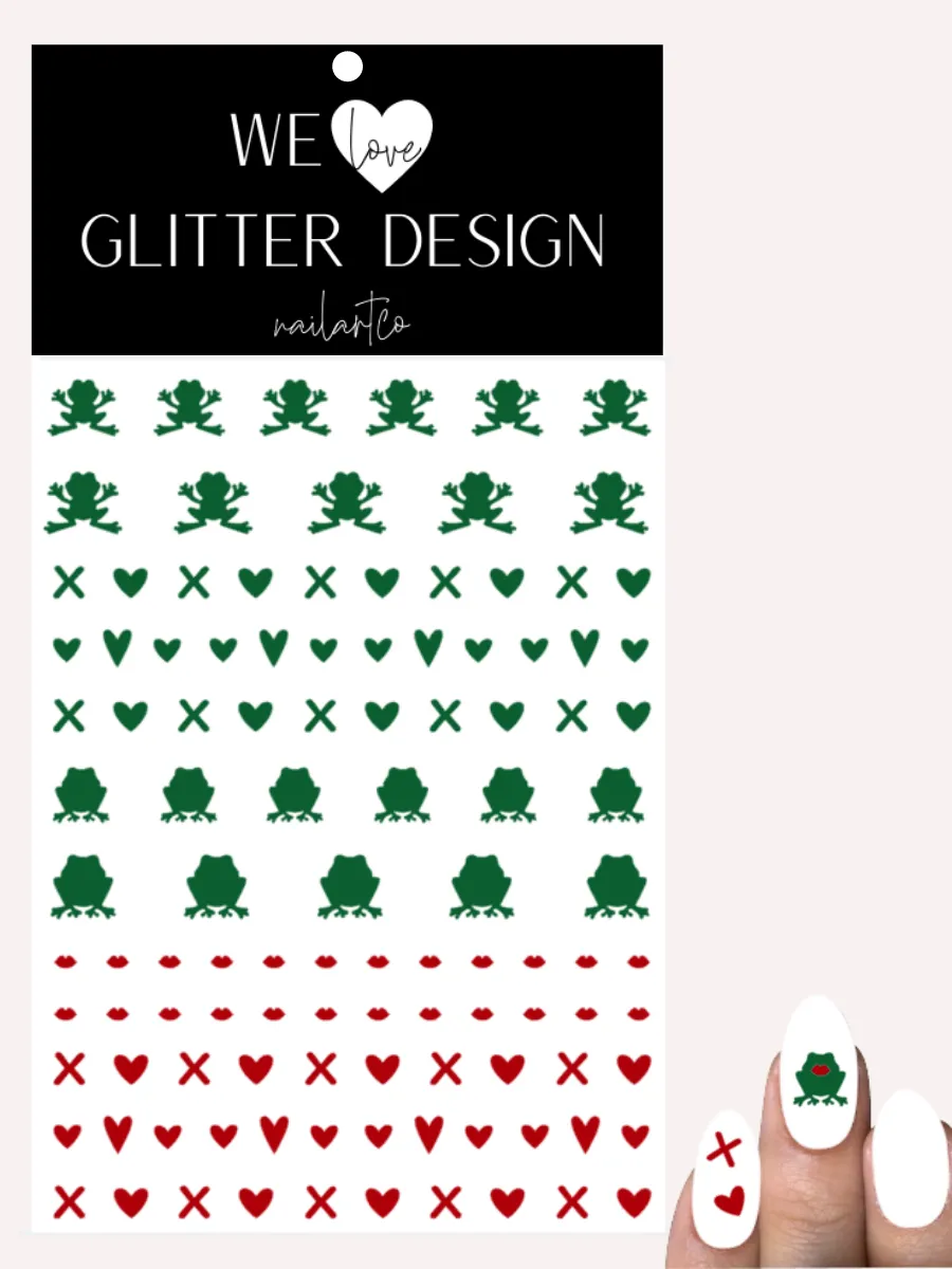 Frogs Kiss Nail Decal | Green & Red