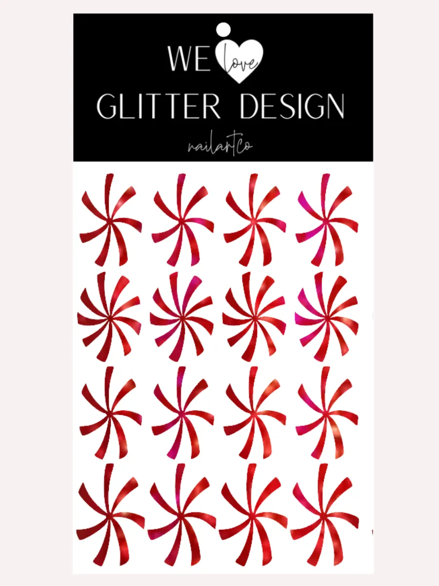 Full Nail Peppermint Twist Decal | Holo Sparkle // Red