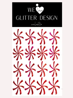 Full Nail Peppermint Twist Decal | Holo Sparkle // Red