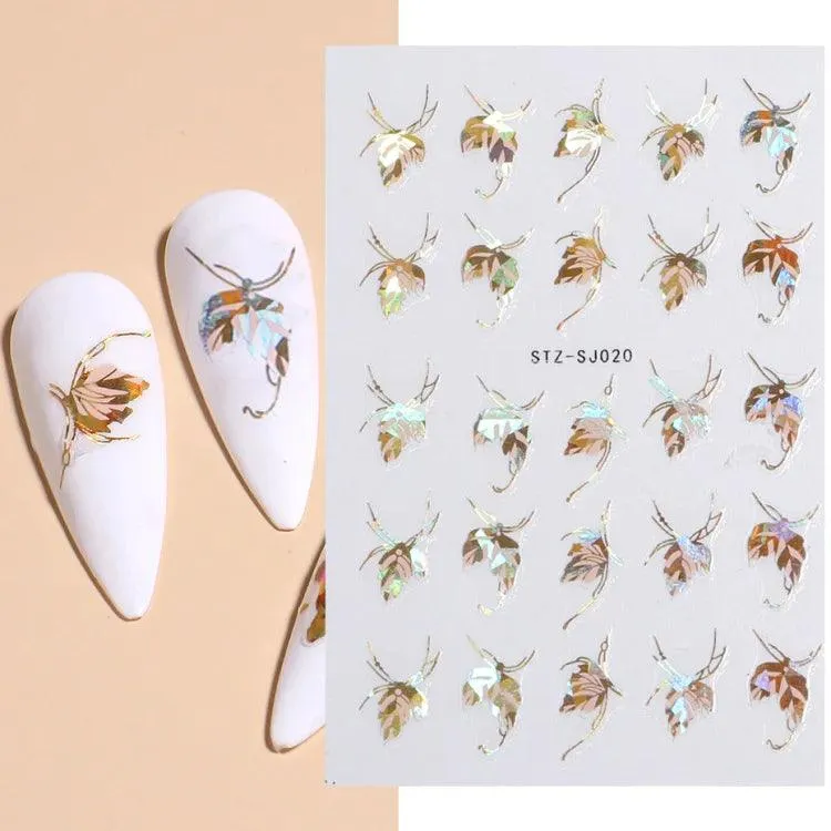 Geometric Gold Laser Nail Stickers: Chic Y2K Metallic Foils & Abstract Designs