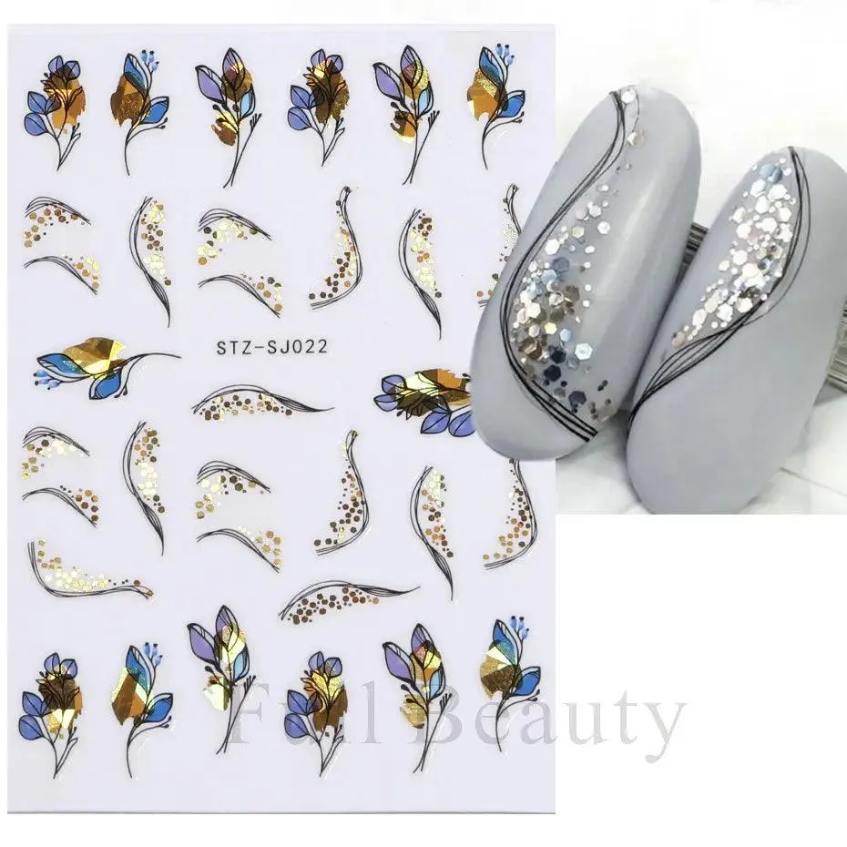 Geometric Gold Laser Nail Stickers: Chic Y2K Metallic Foils & Abstract Designs