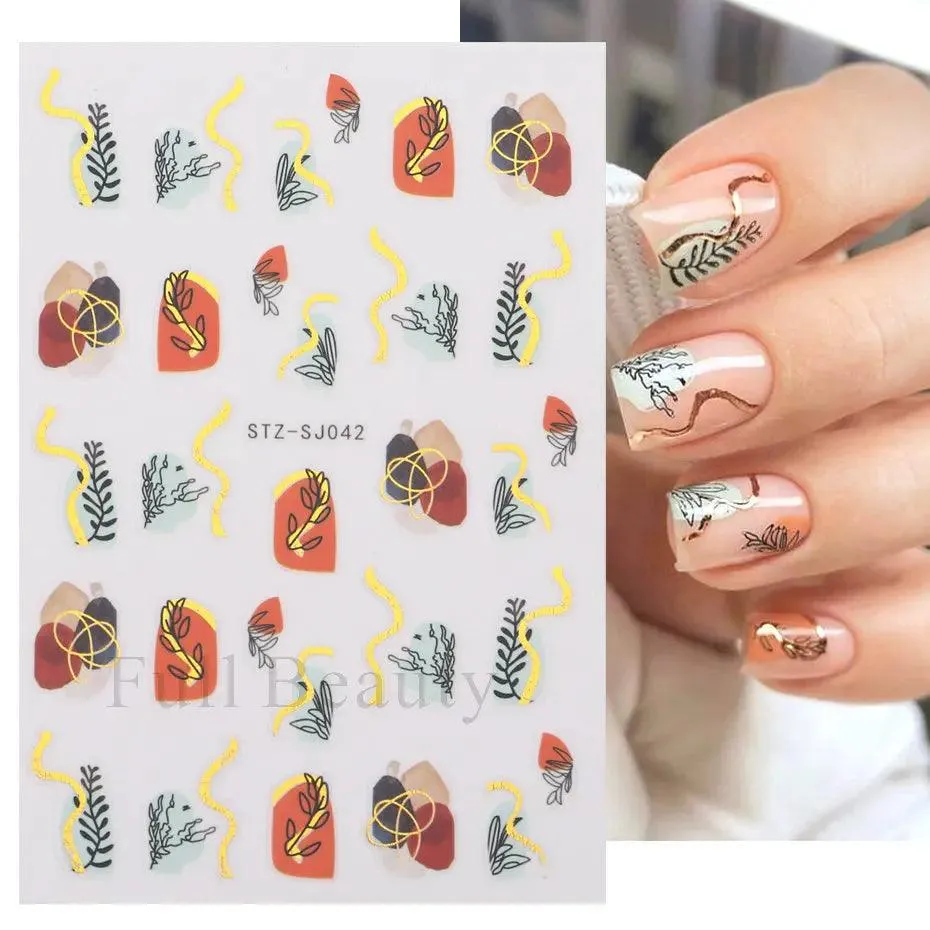 Geometric Gold Laser Nail Stickers: Chic Y2K Metallic Foils & Abstract Designs