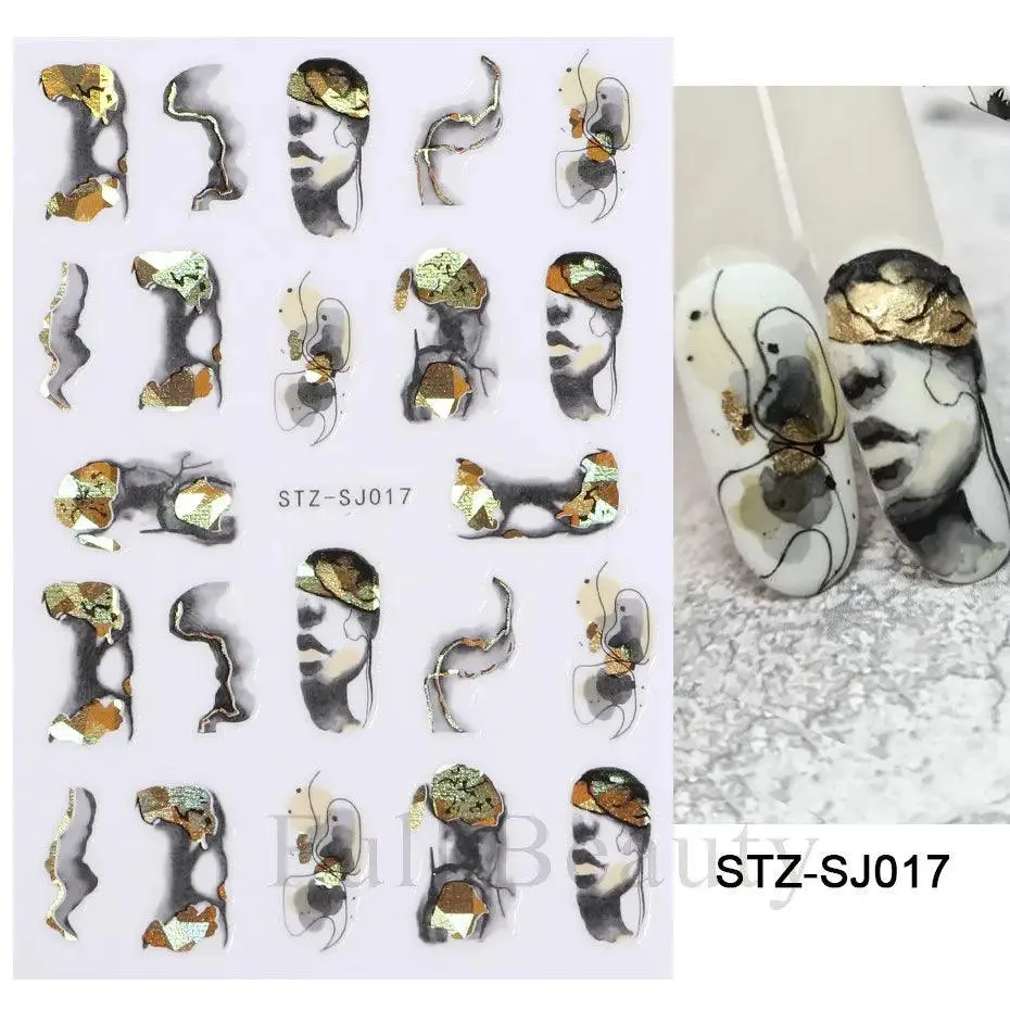 Geometric Gold Laser Nail Stickers: Chic Y2K Metallic Foils & Abstract Designs