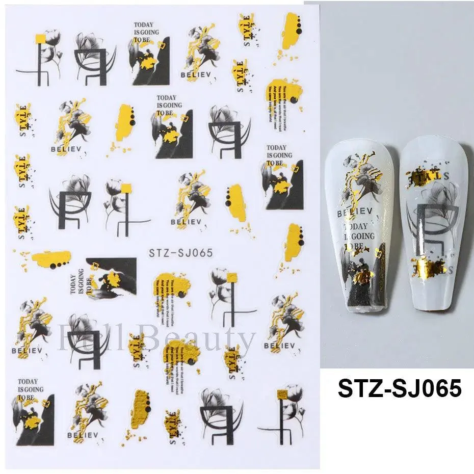 Geometric Gold Laser Nail Stickers: Chic Y2K Metallic Foils & Abstract Designs