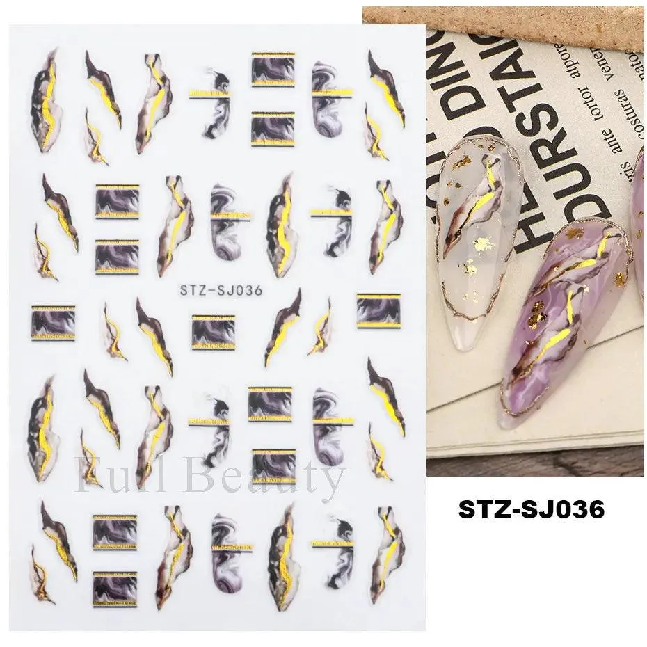 Geometric Gold Laser Nail Stickers: Chic Y2K Metallic Foils & Abstract Designs
