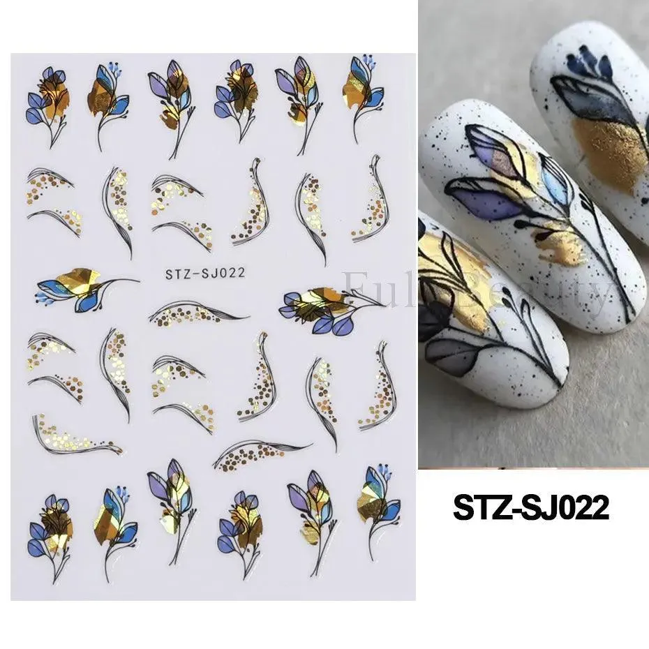 Geometric Gold Laser Nail Stickers: Chic Y2K Metallic Foils & Abstract Designs