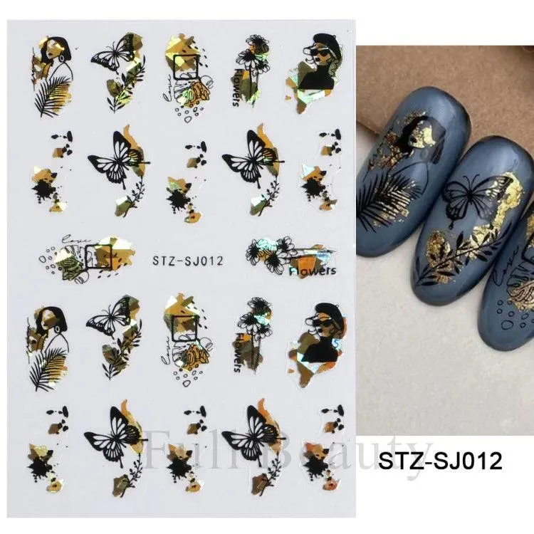 Geometric Gold Laser Nail Stickers: Chic Y2K Metallic Foils & Abstract Designs
