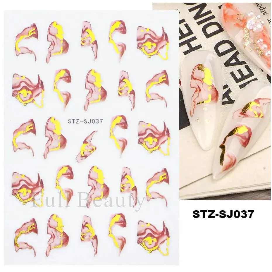 Geometric Gold Laser Nail Stickers: Chic Y2K Metallic Foils & Abstract Designs