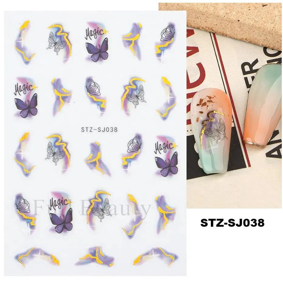 Geometric Gold Laser Nail Stickers: Chic Y2K Metallic Foils & Abstract Designs