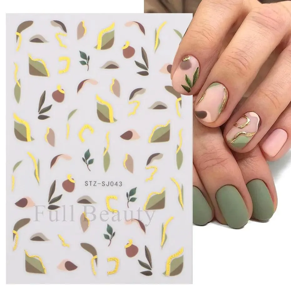 Geometric Gold Laser Nail Stickers: Chic Y2K Metallic Foils & Abstract Designs