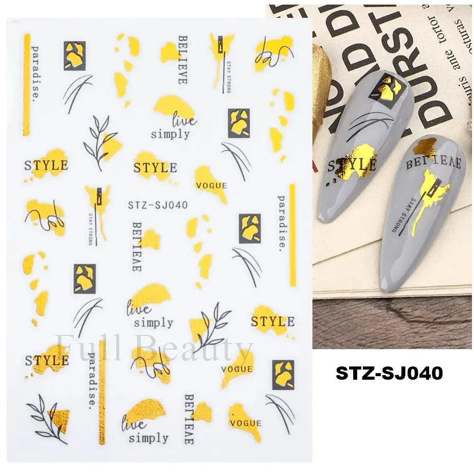Geometric Gold Laser Nail Stickers: Chic Y2K Metallic Foils & Abstract Designs