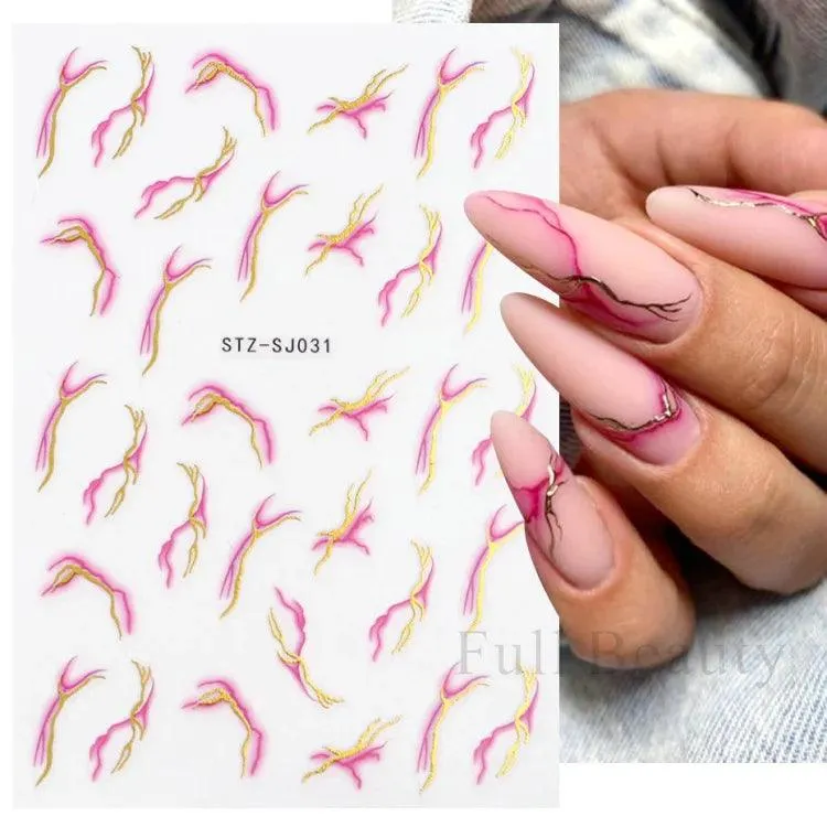 Geometric Gold Laser Nail Stickers: Chic Y2K Metallic Foils & Abstract Designs