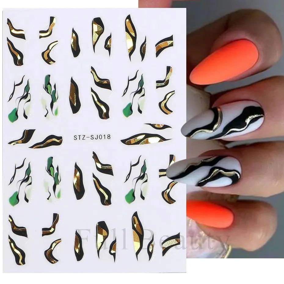 Geometric Gold Laser Nail Stickers: Chic Y2K Metallic Foils & Abstract Designs