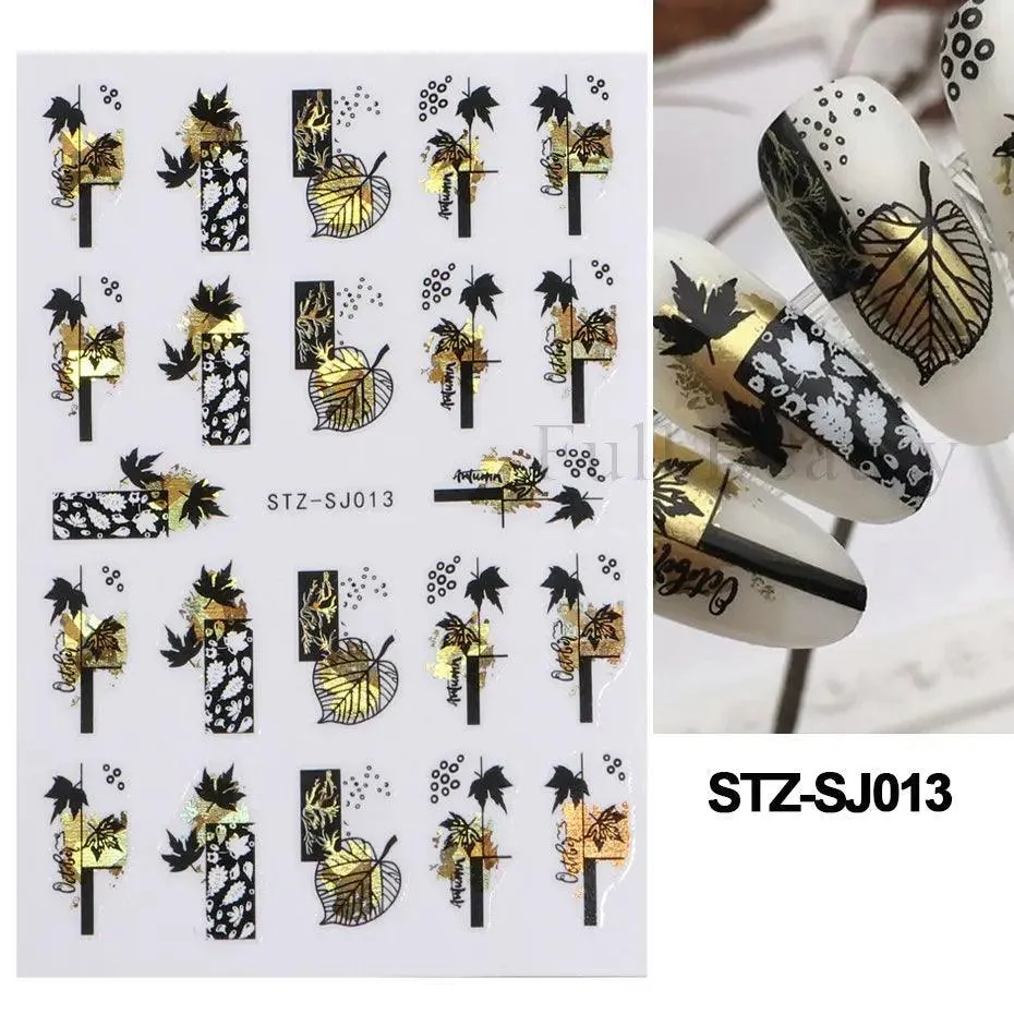 Geometric Gold Laser Nail Stickers: Chic Y2K Metallic Foils & Abstract Designs
