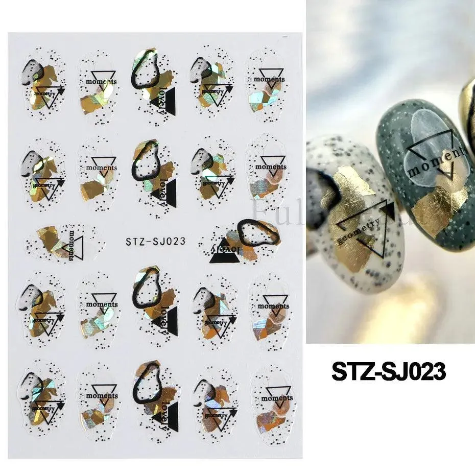 Geometric Gold Laser Nail Stickers: Chic Y2K Metallic Foils & Abstract Designs