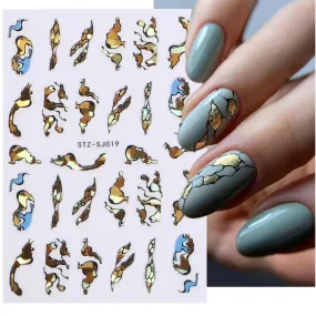 Geometric Gold Laser Nail Stickers: Chic Y2K Metallic Foils & Abstract Designs