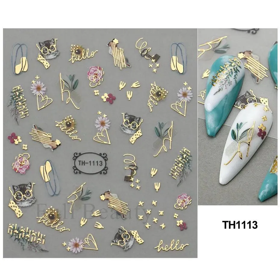 Geometric Gold Laser Nail Stickers: Chic Y2K Metallic Foils & Abstract Designs