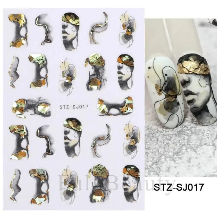 Geometric Gold Laser Nail Stickers: Chic Y2K Metallic Foils & Abstract Designs