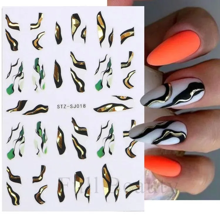 Geometric Gold Laser Nail Stickers: Chic Y2K Metallic Foils & Abstract Designs