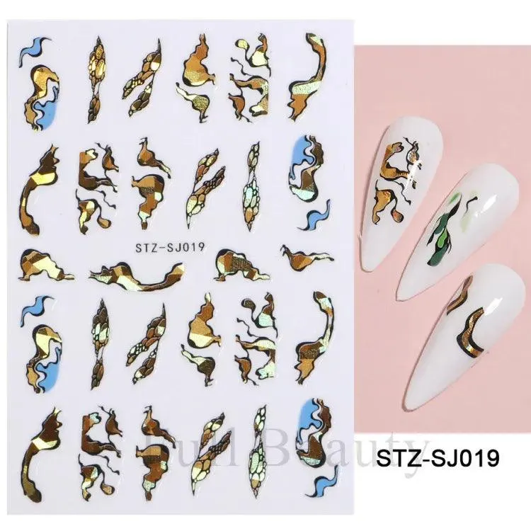 Geometric Gold Laser Nail Stickers: Chic Y2K Metallic Foils & Abstract Designs