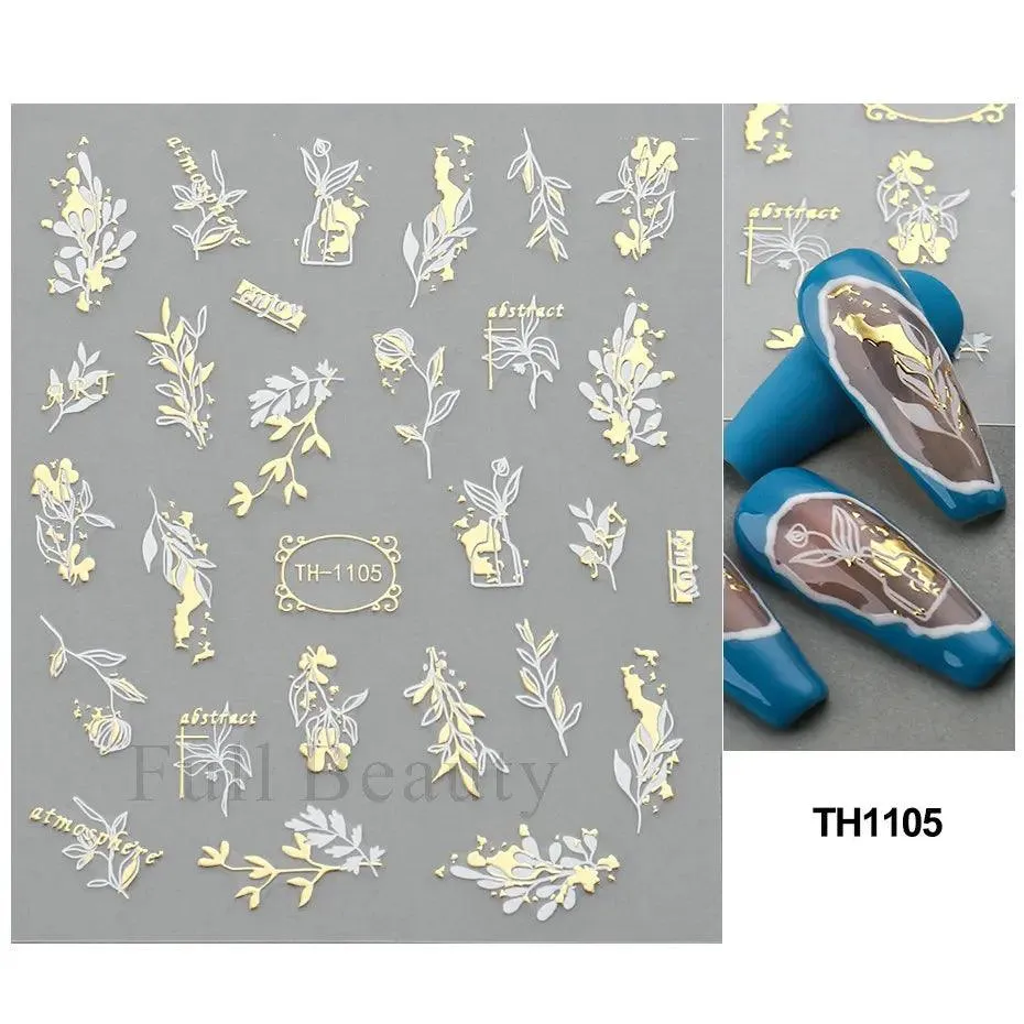 Geometric Gold Laser Nail Stickers: Chic Y2K Metallic Foils & Abstract Designs