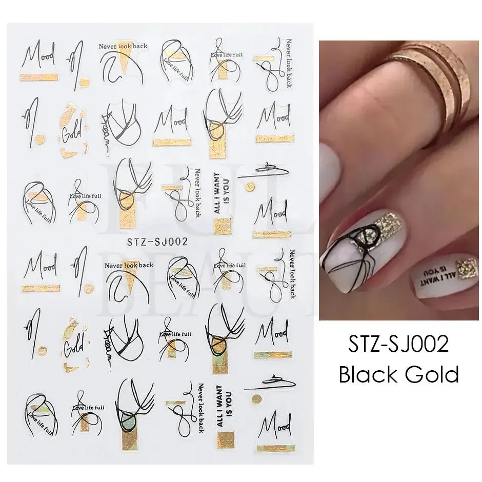 Joskaa French Textured Lines Nail Art Stickers Simple Geometry Leaf Flower Adhesive Sliders Monogram Summer Manicure Decal LYSTZ130-137