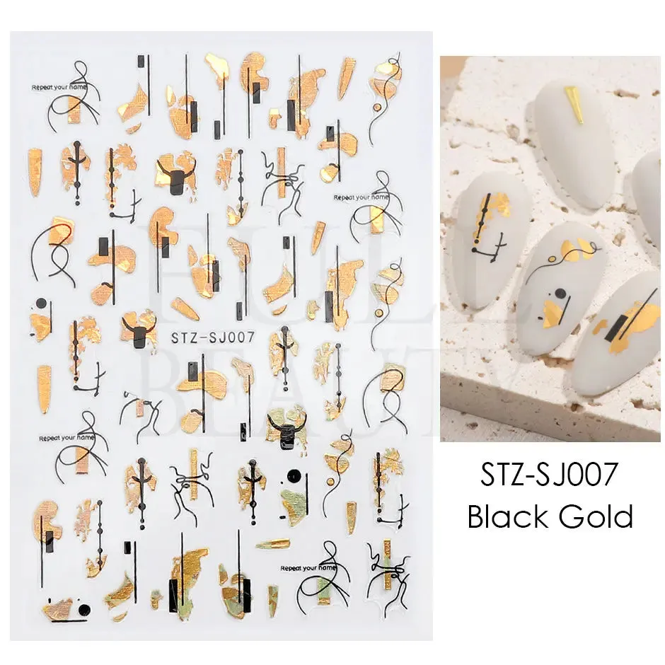 Joskaa French Textured Lines Nail Art Stickers Simple Geometry Leaf Flower Adhesive Sliders Monogram Summer Manicure Decal LYSTZ130-137