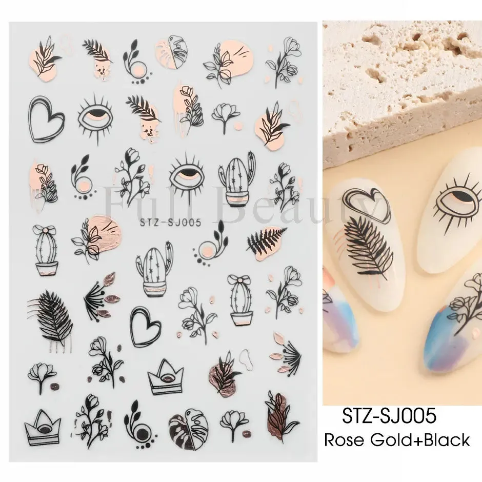Joskaa French Textured Lines Nail Art Stickers Simple Geometry Leaf Flower Adhesive Sliders Monogram Summer Manicure Decal LYSTZ130-137