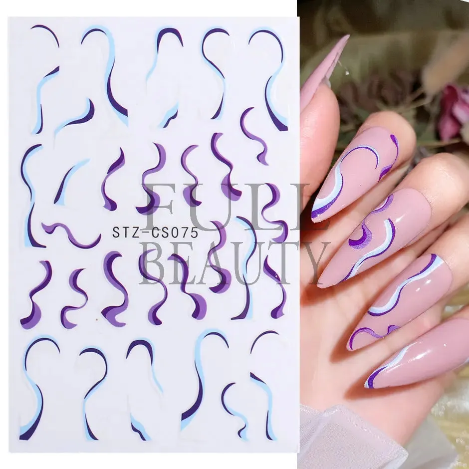 Joskaa French Textured Lines Nail Art Stickers Simple Geometry Leaf Flower Adhesive Sliders Monogram Summer Manicure Decal LYSTZ130-137