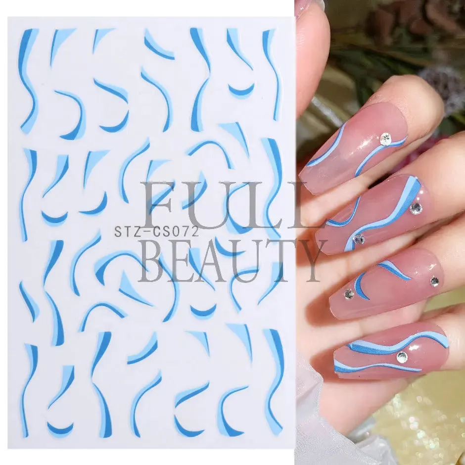 Joskaa French Textured Lines Nail Art Stickers Simple Geometry Leaf Flower Adhesive Sliders Monogram Summer Manicure Decal LYSTZ130-137