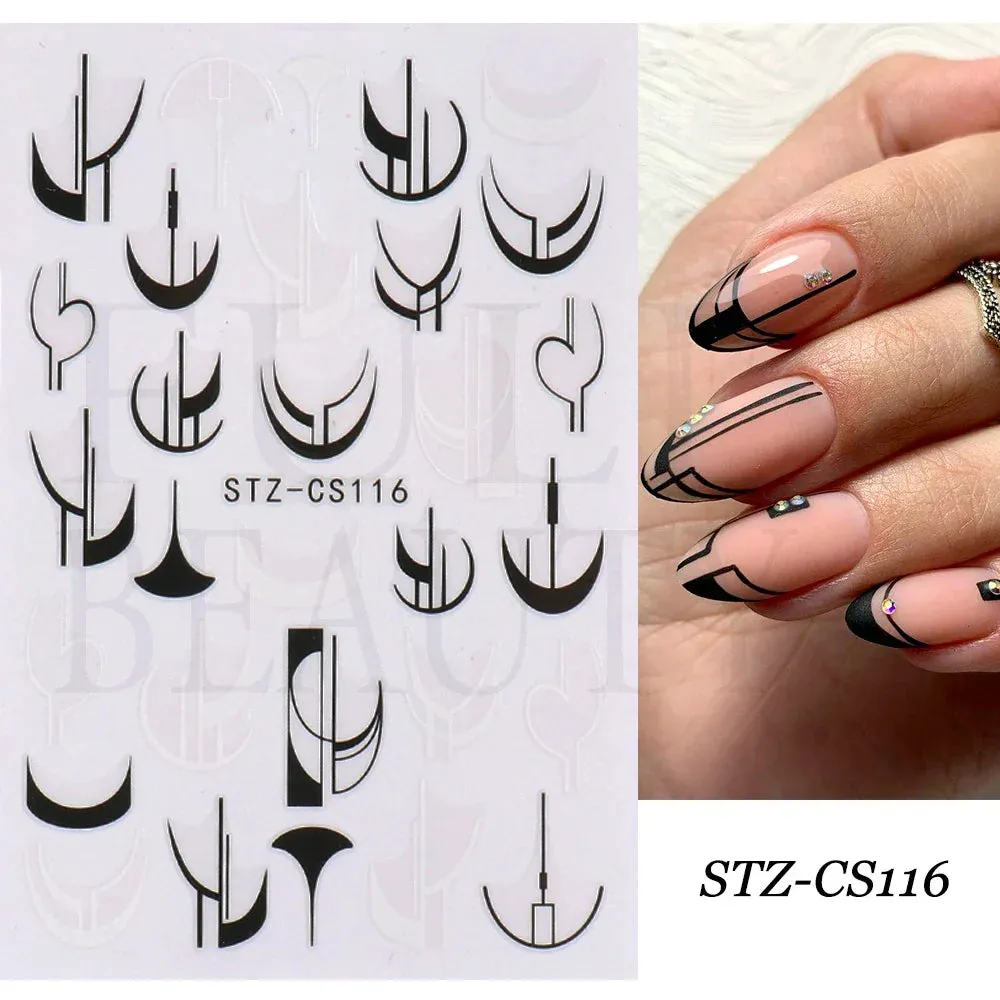Joskaa French Textured Lines Nail Art Stickers Simple Geometry Leaf Flower Adhesive Sliders Monogram Summer Manicure Decal LYSTZ130-137