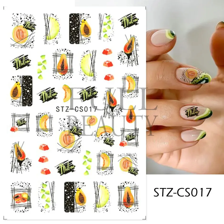 Joskaa French Textured Lines Nail Art Stickers Simple Geometry Leaf Flower Adhesive Sliders Monogram Summer Manicure Decal LYSTZ130-137