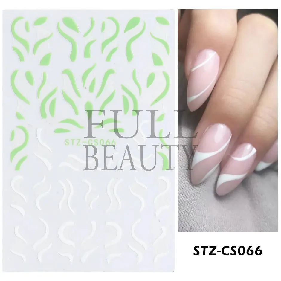 Joskaa French Textured Lines Nail Art Stickers Simple Geometry Leaf Flower Adhesive Sliders Monogram Summer Manicure Decal LYSTZ130-137